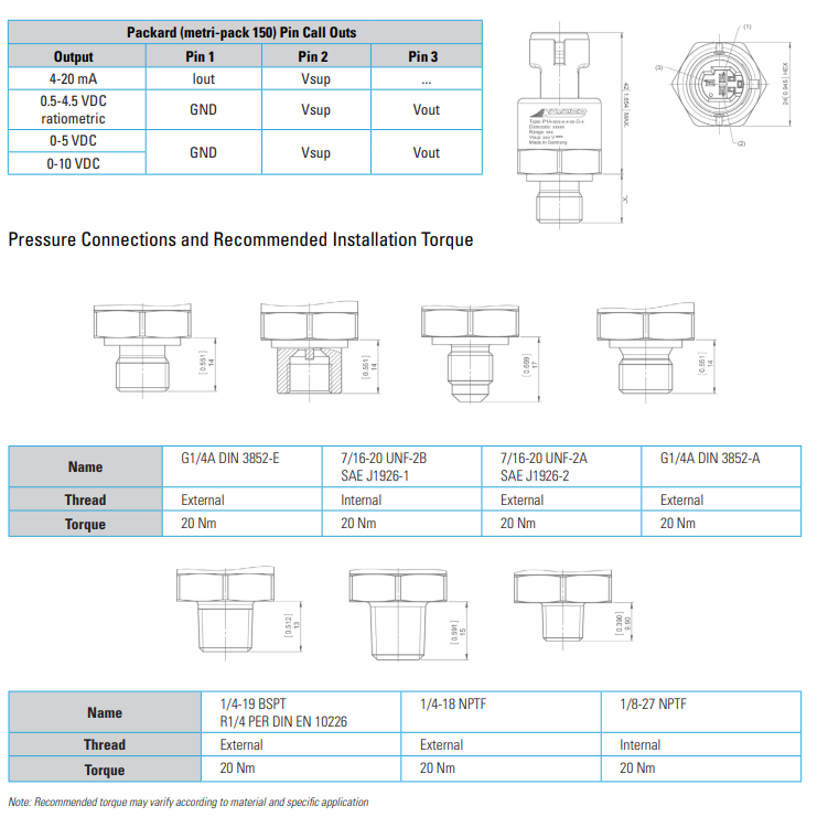 Sensata P1A壓力傳感器尺寸參數(shù) Sensata P1A壓力傳感器尺寸參數(shù)